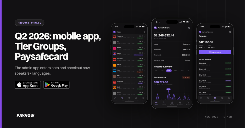 Q2 2026 Update: Mobile App, Tier Groups, Paysafecard & More
