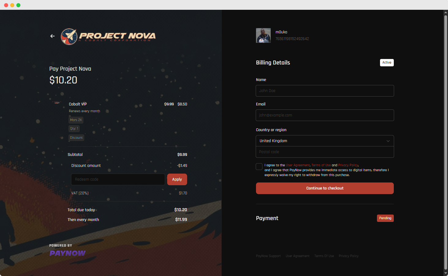 Hosted checkout