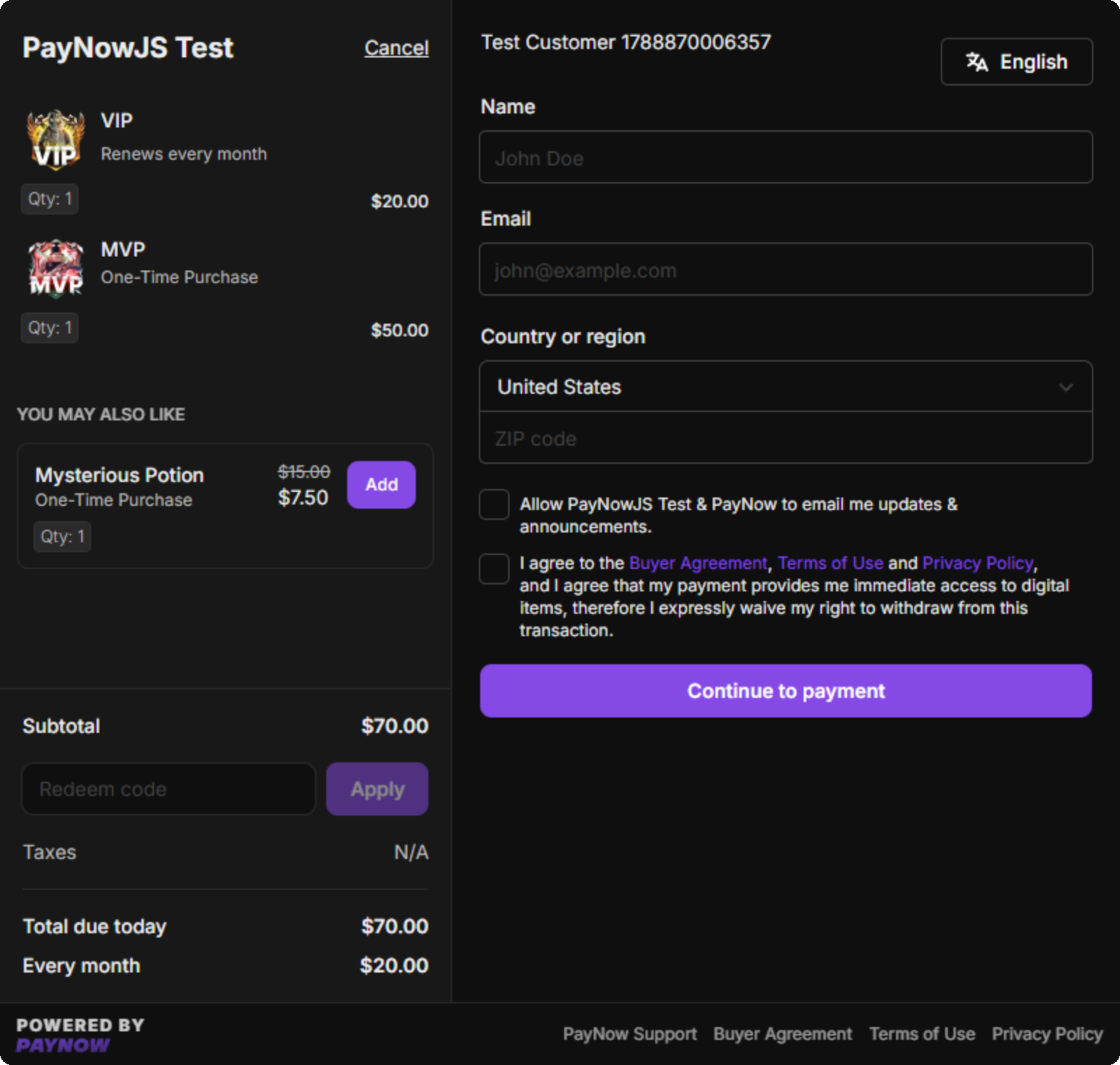 PayNow checkout