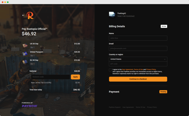 rustopia store checkout